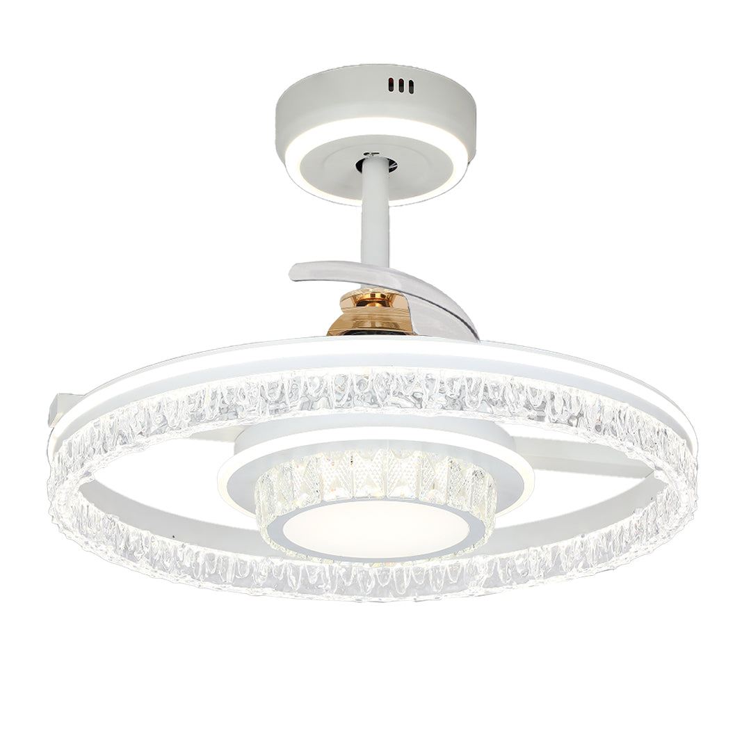 White Aluminum Nordic Ceiling Fan with Round Light for Modern Homes