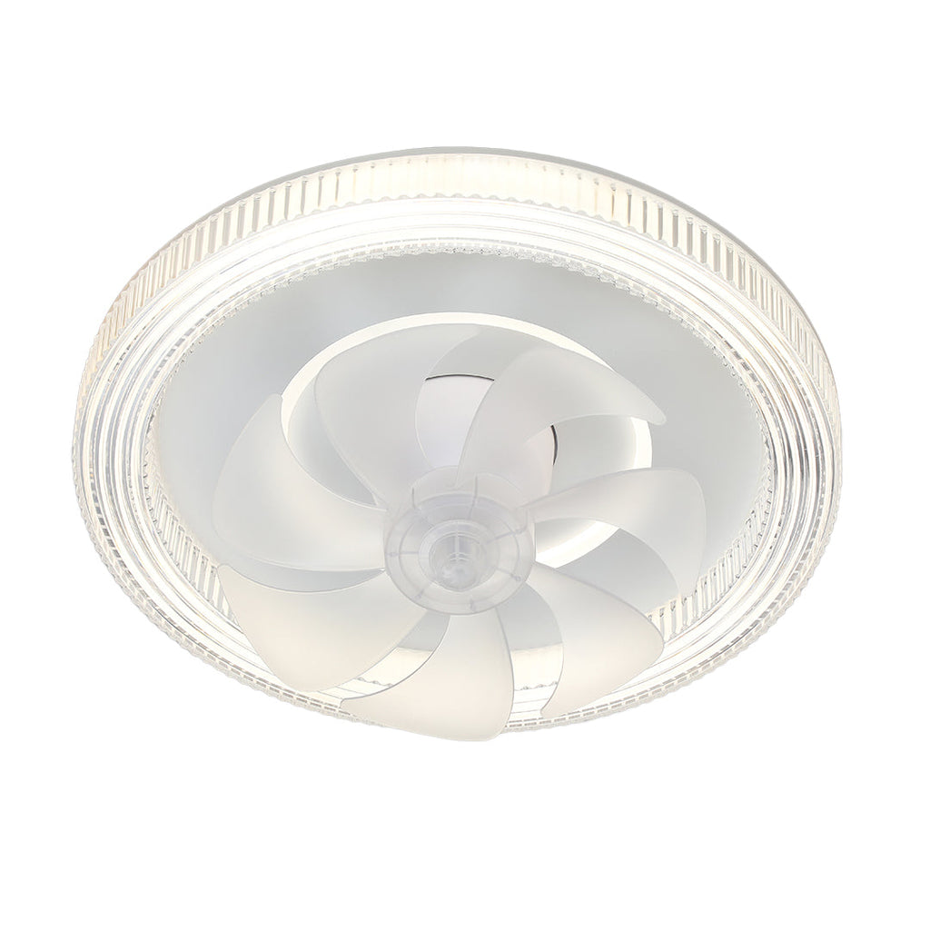 Modern White Circular Ceiling Fan with LED Light for Living Room Decor