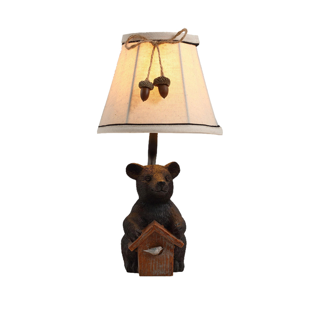 Charming European-Style Bear Table Lamp with Fabric Shade for Bedroom