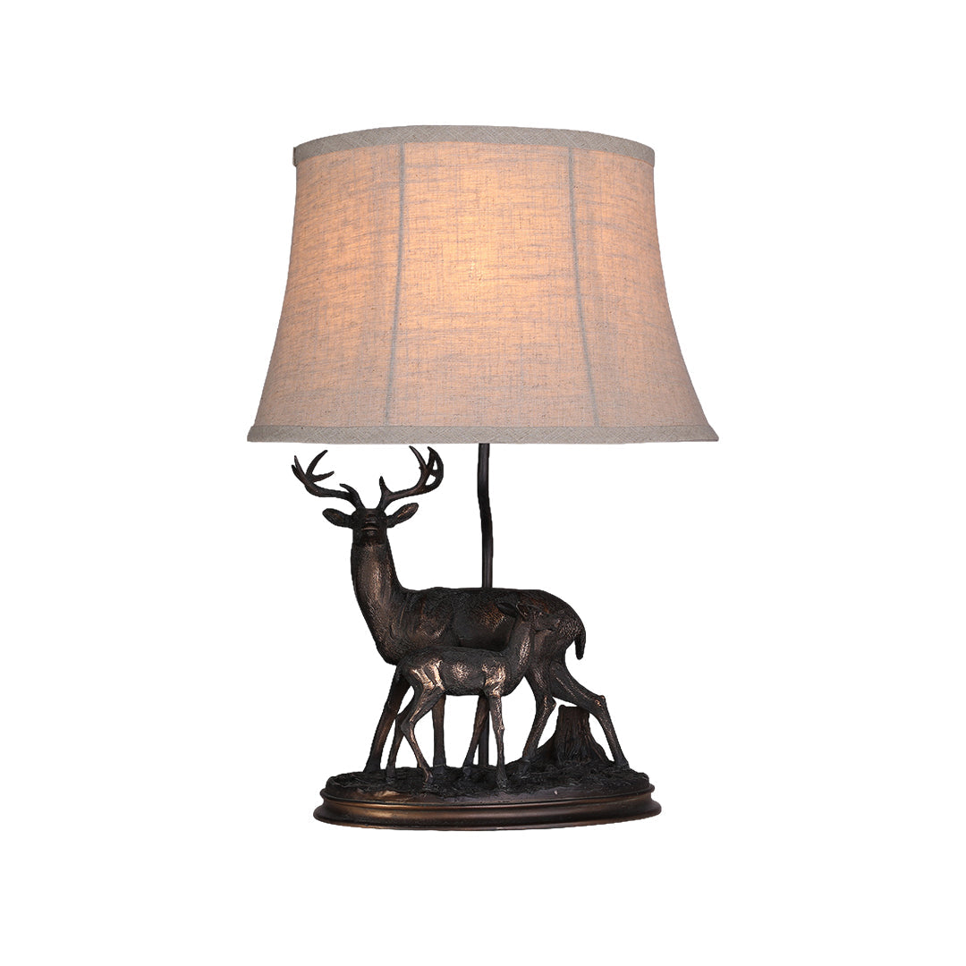 Rustic Deer Table Lamp in Brown Resin for Lodge Living Room Decor