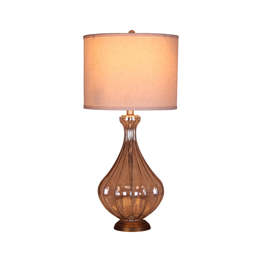 Sculptural Glass Base Table Lamp with Classic Linen Shade for Living Room
