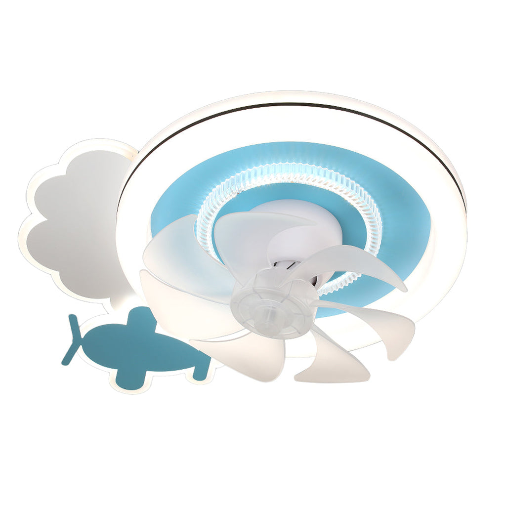 Blue and White Kids' Ceiling Fan with Lights, Quiet Motor for Nurseries