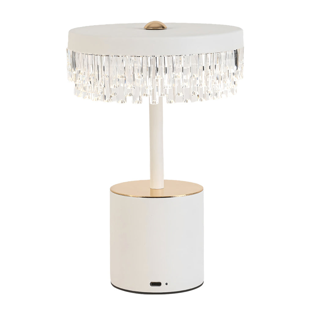 Minimalist USB Charging Fringe Table Lamp in White Metal for Bedroom
