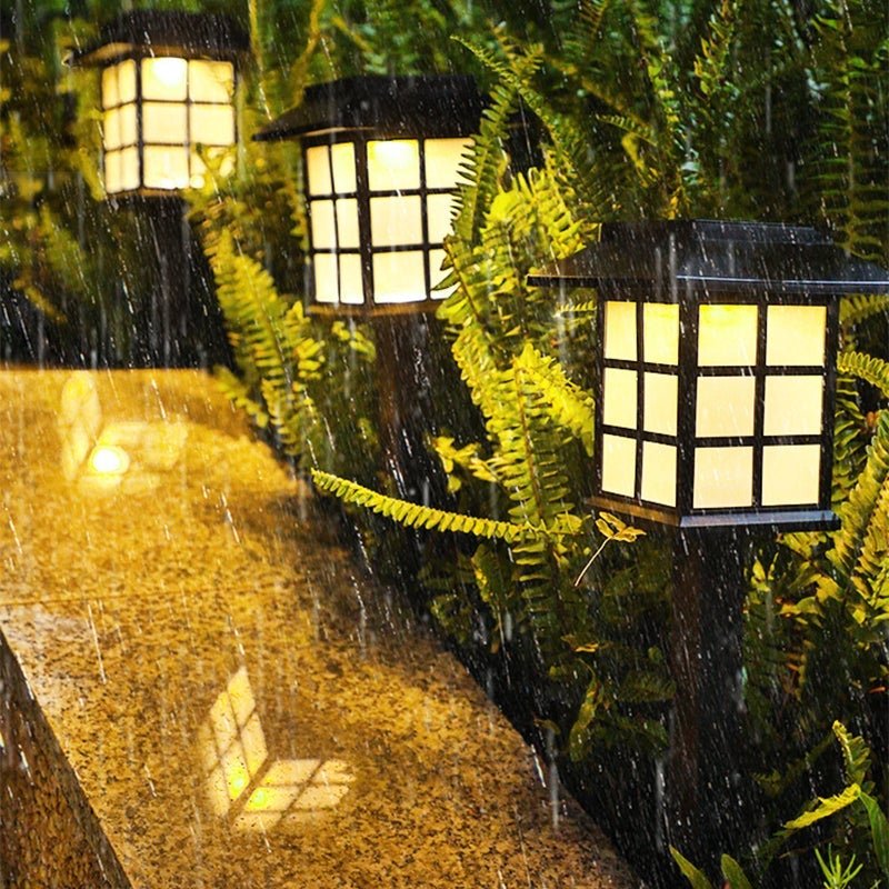 Modern Black LED Square Pavilion Solar Garden Stake Lights for Outdoors
