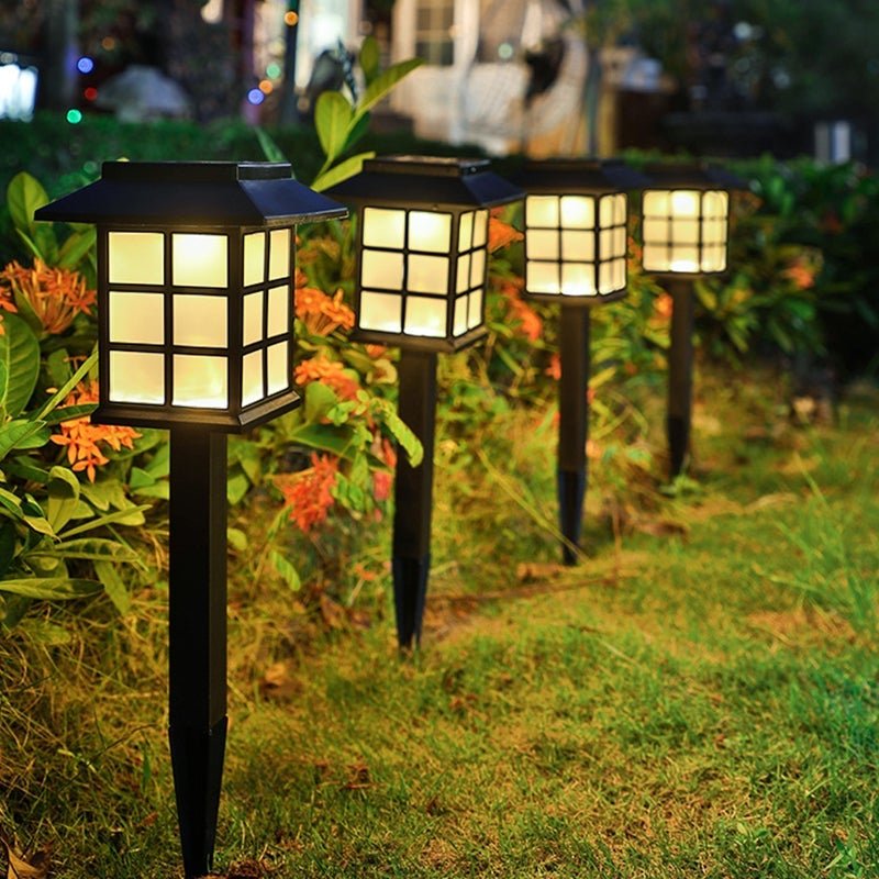 Modern Black LED Square Pavilion Solar Garden Stake Lights for Outdoors