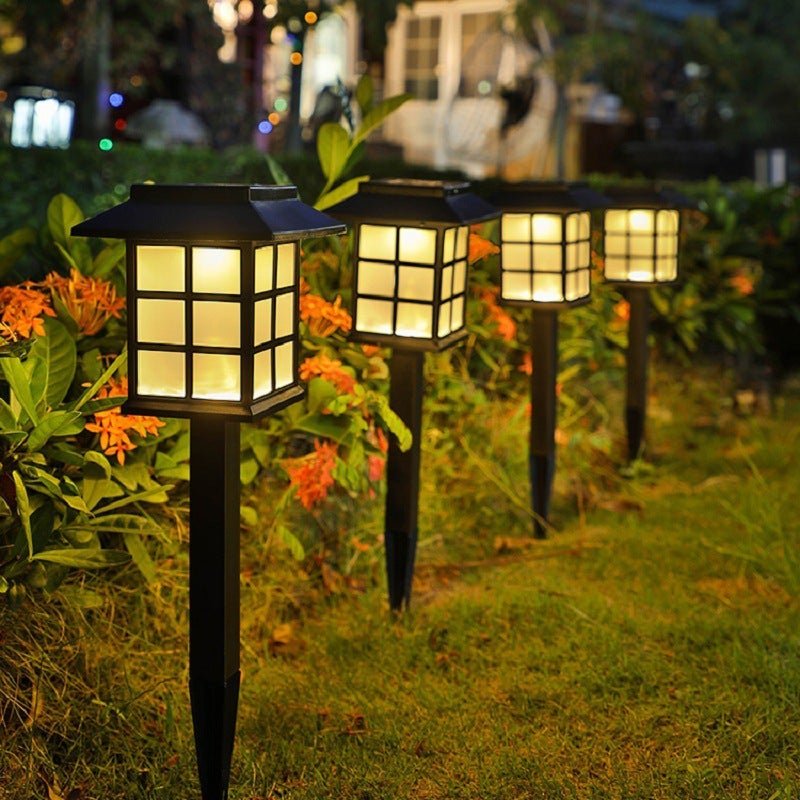 Modern Black LED Square Pavilion Solar Garden Stake Lights for Outdoors