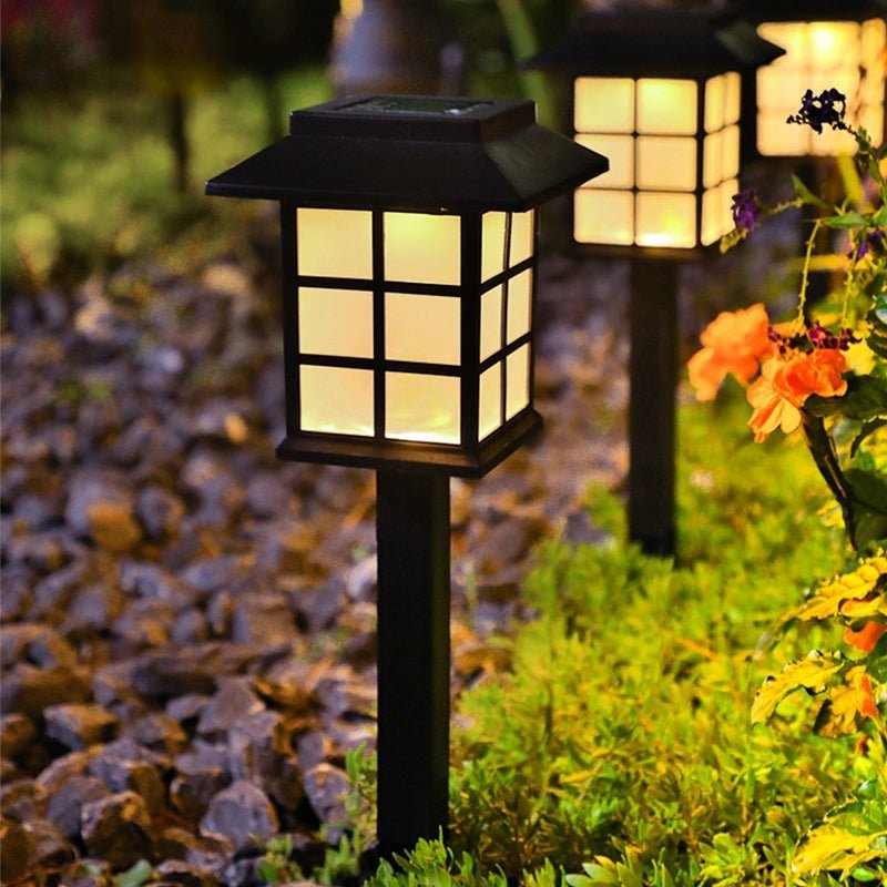 Modern Black LED Square Pavilion Solar Garden Stake Lights for Outdoors
