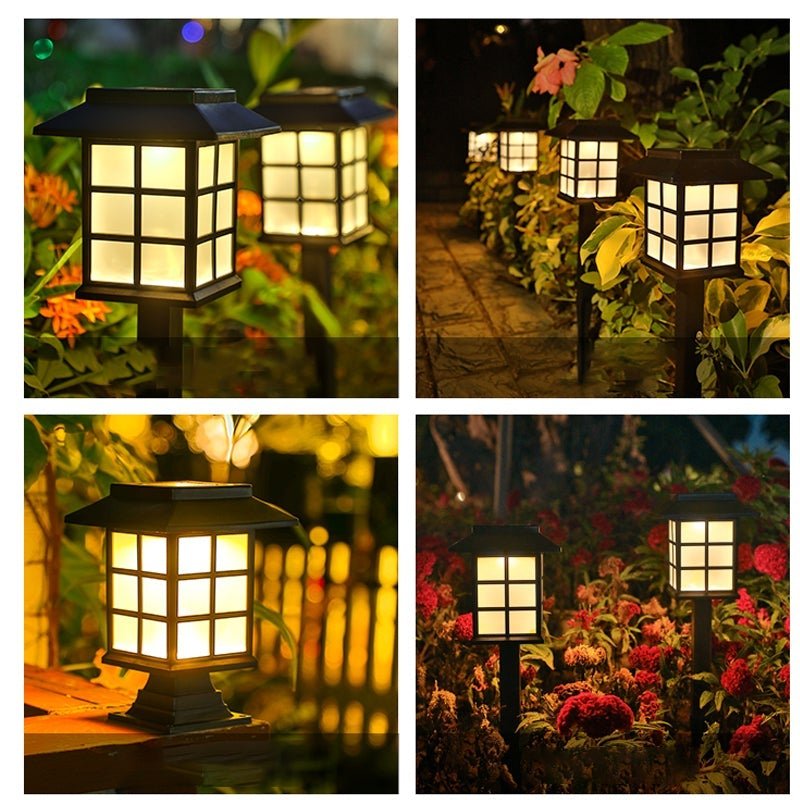 Modern Black LED Square Pavilion Solar Garden Stake Lights for Outdoors
