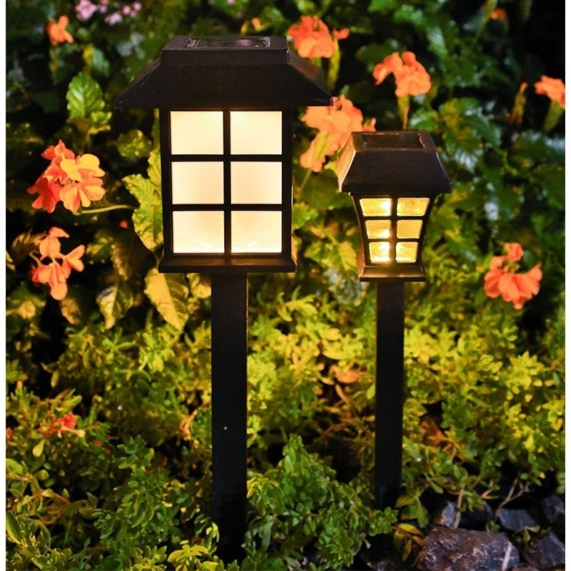 Modern Black LED Square Pavilion Solar Garden Stake Lights for Outdoors