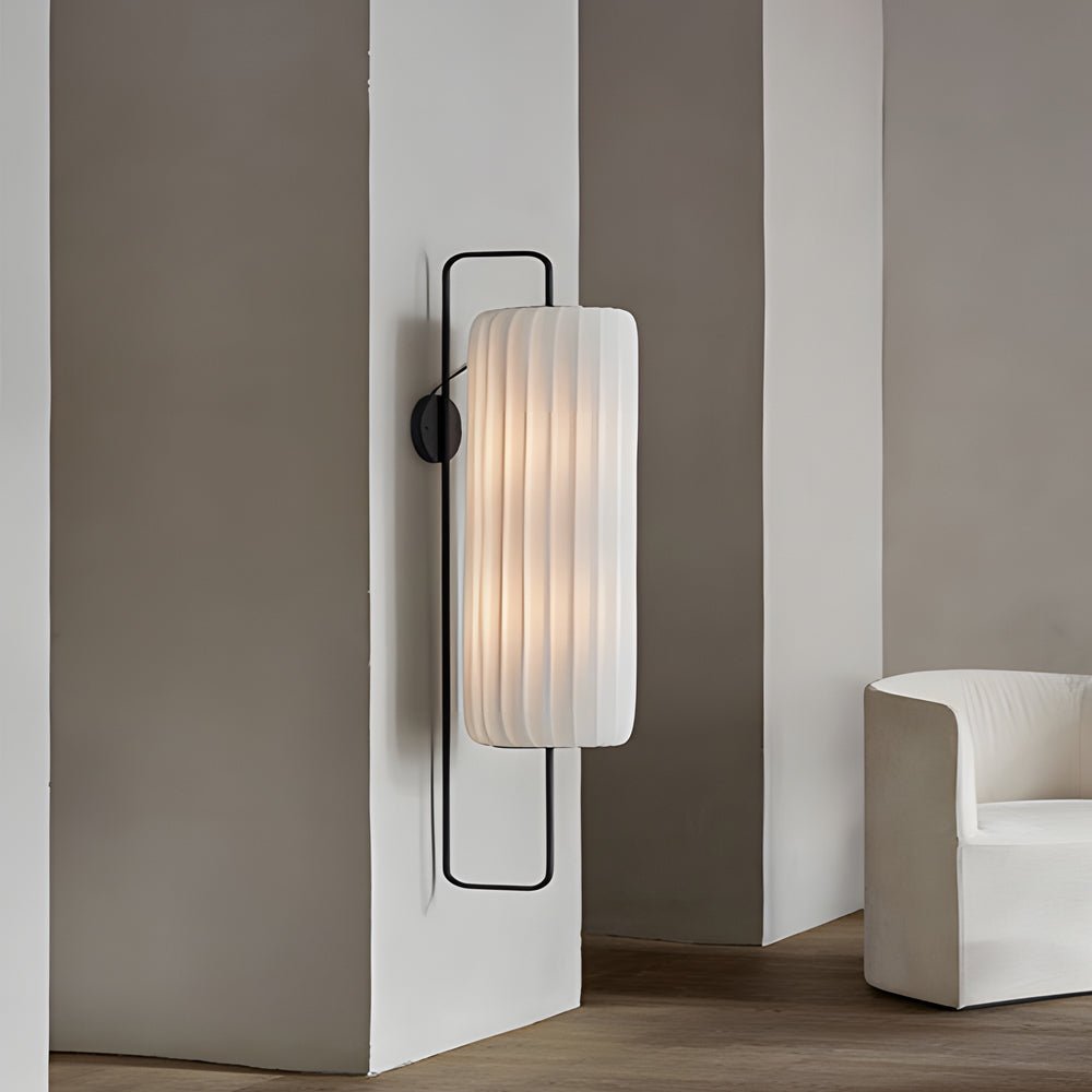 Elegant Japanese-Inspired LED Wall Sconce with Striped Fabric Shade