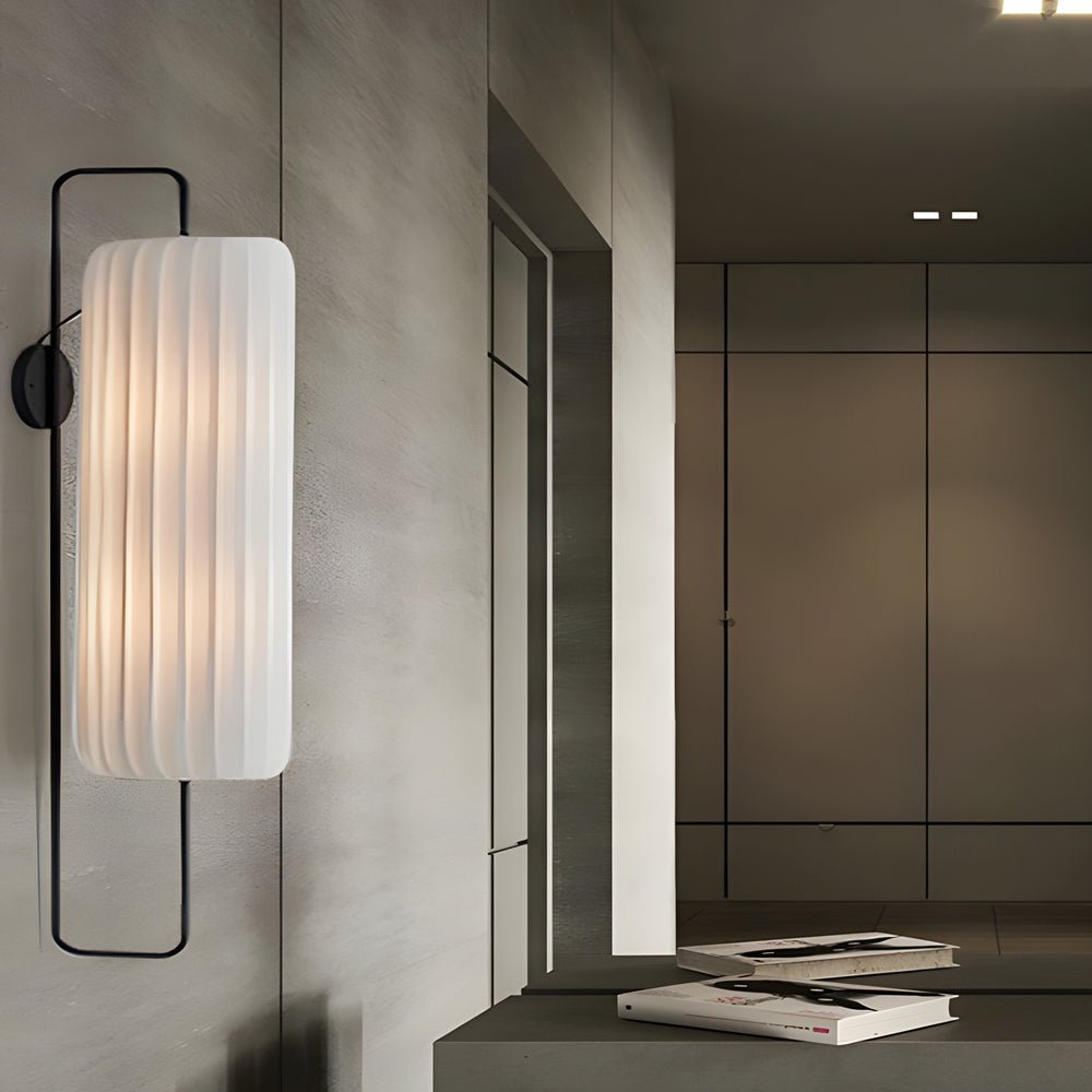 Elegant Japanese-Inspired LED Wall Sconce with Striped Fabric Shade