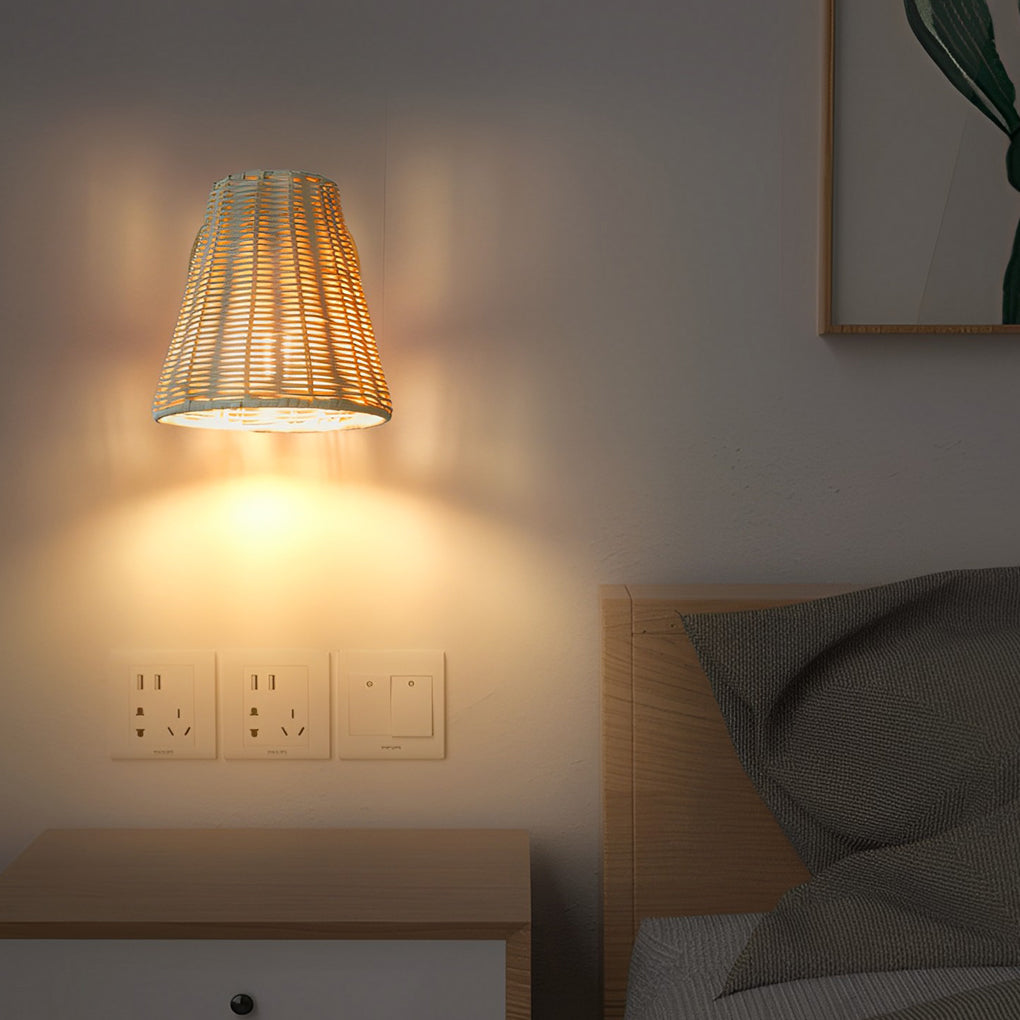 Vintage Japanese Wicker Adjustable Wall Sconce Light for Home Décor