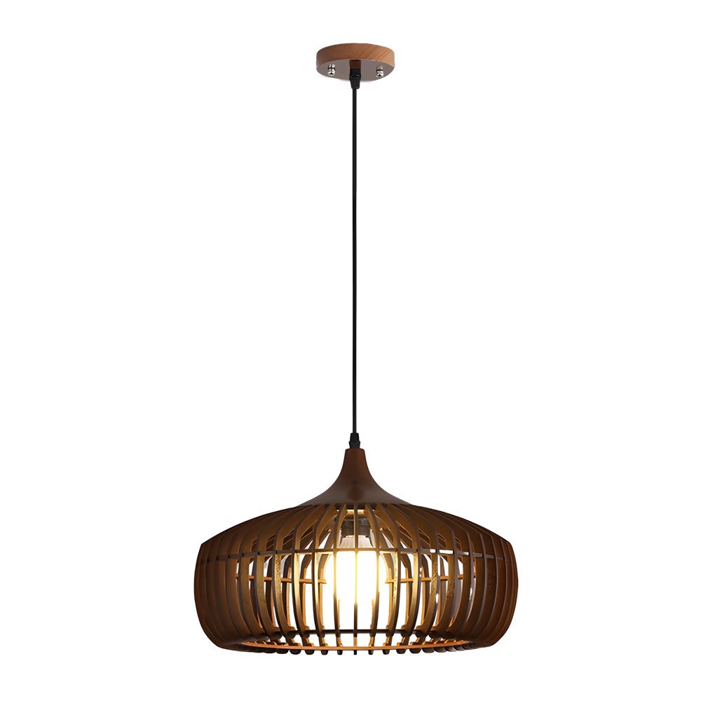Natural Japanese Wood 1-Light Pendant Fixture for Rustic Home Décor