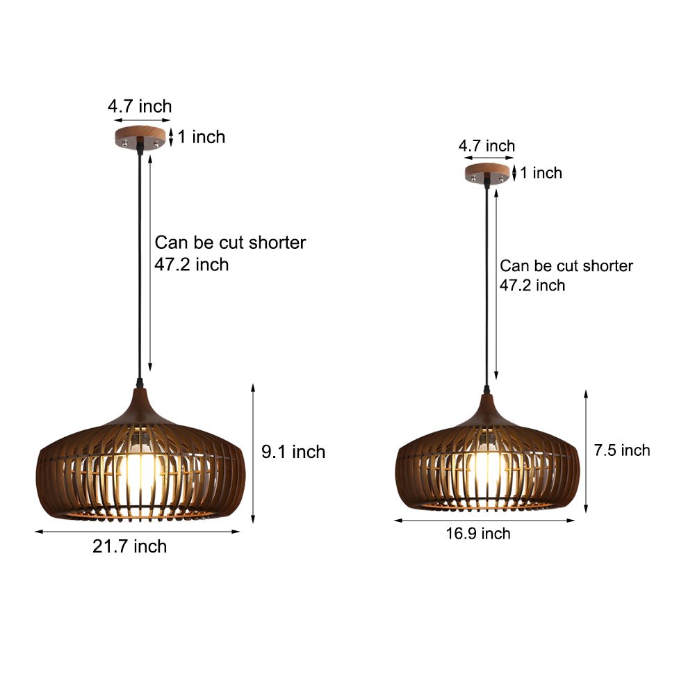 Natural Japanese Wood 1-Light Pendant Fixture for Rustic Home Décor