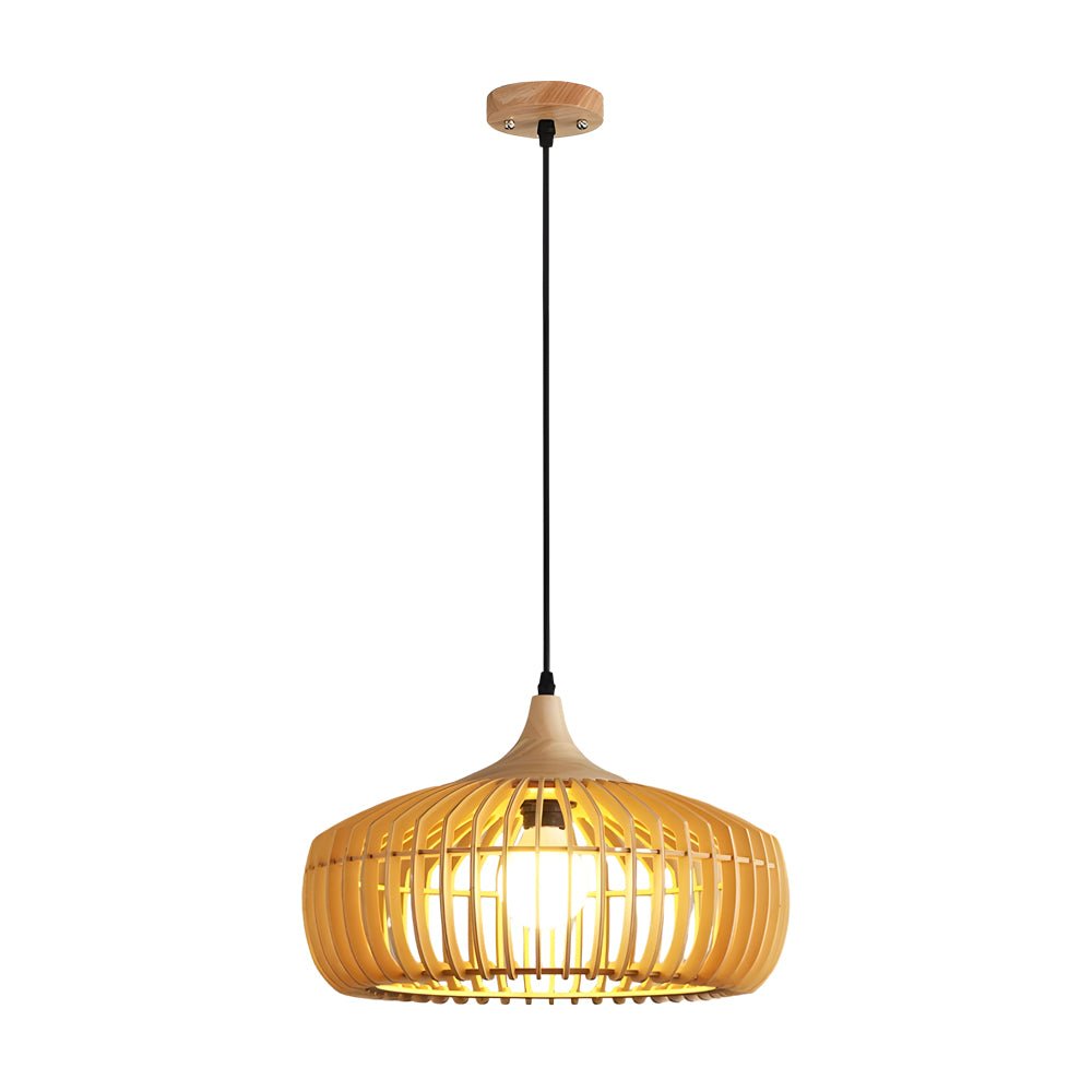 Natural Japanese Wood 1-Light Pendant Fixture for Rustic Home Décor