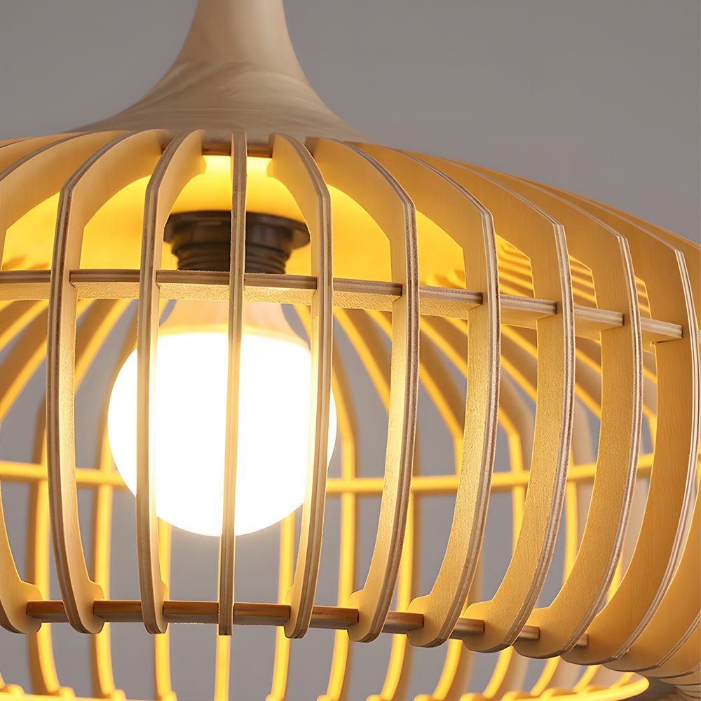 Natural Japanese Wood 1-Light Pendant Fixture for Rustic Home Décor