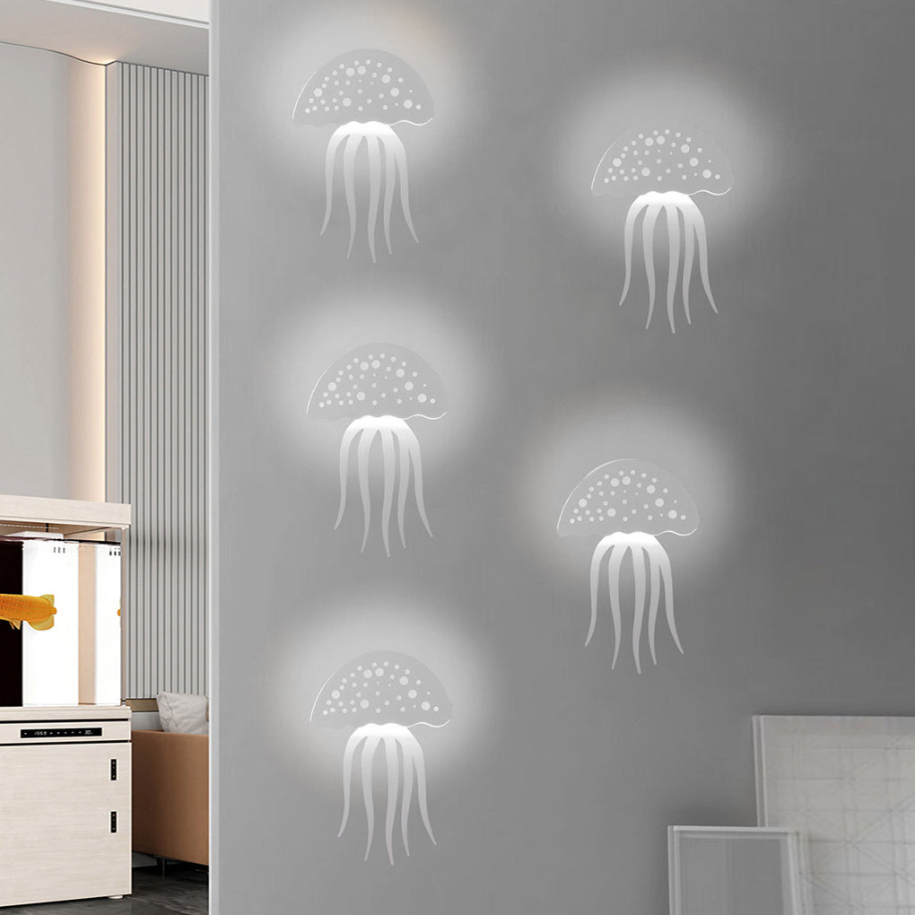 Modern White LED Jellyfish Wall Light Fixture for Bedroom Decor