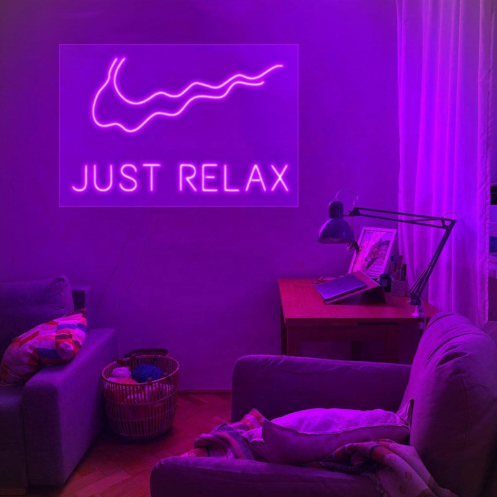 Chic Pink LED Neon Wall Sign 'Just Relax' for Cozy Bedroom Decor