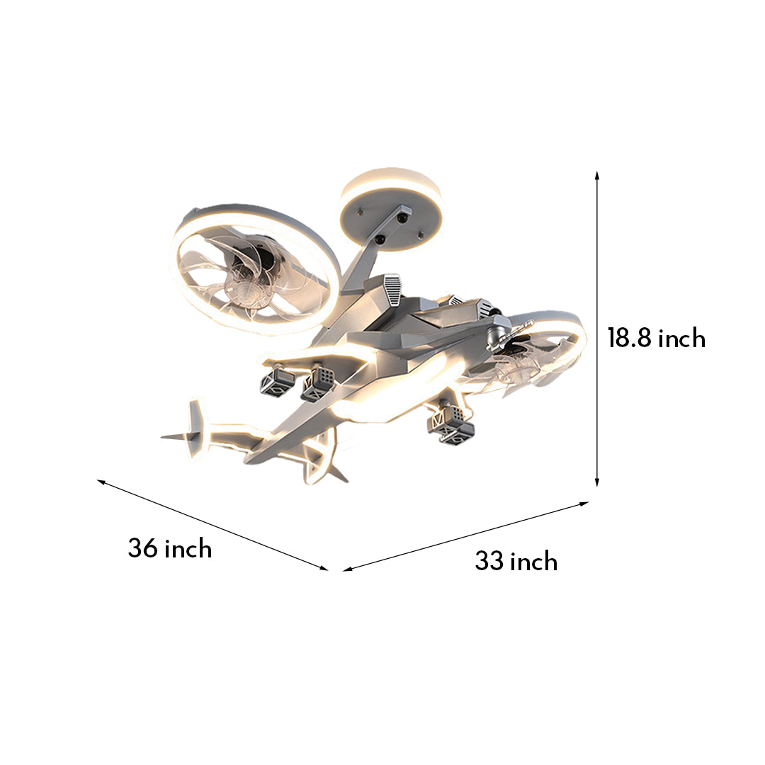 Fighter Jet Ceiling Fan with Full Spectrum Light for Kids' Room Decor