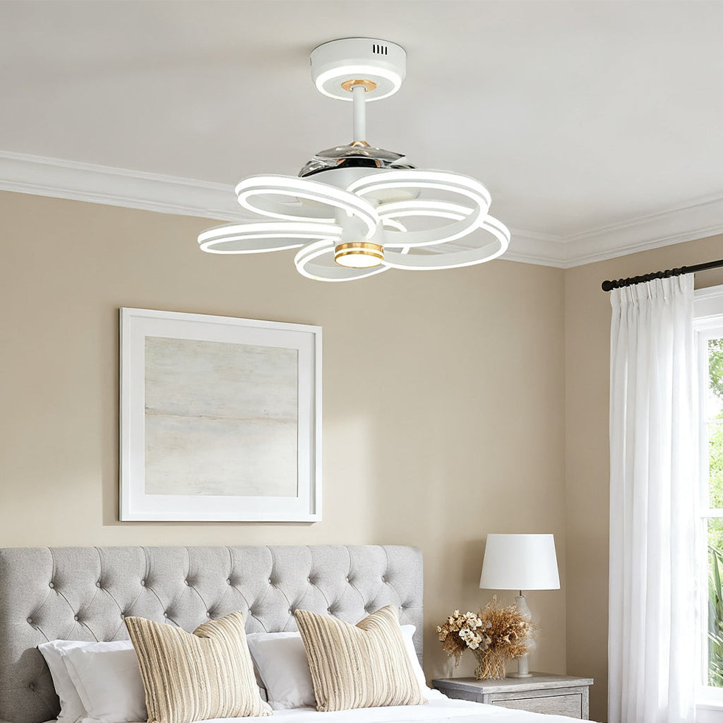 White Iron Art Ceiling Fan with Light for Modern Living Spaces