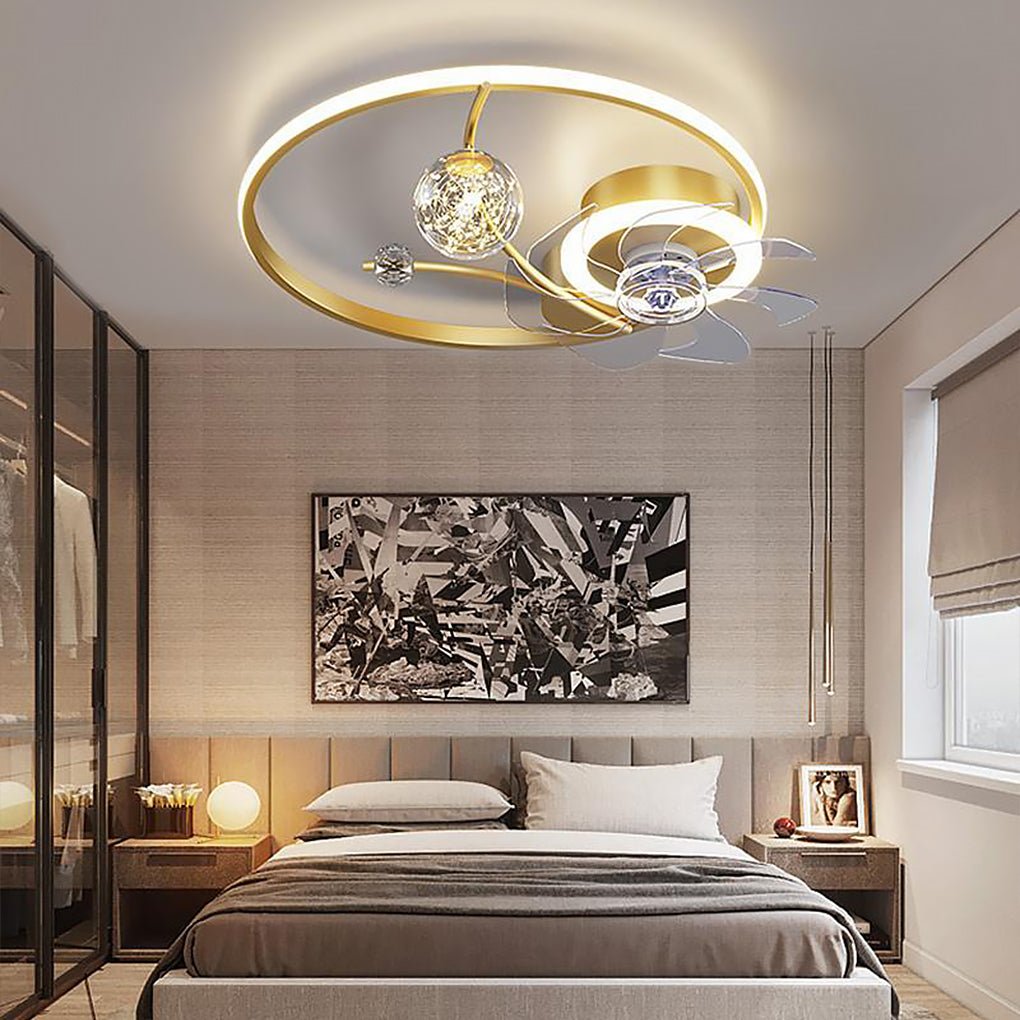 Modern White Round Flush Mount Kids Ceiling Fan with LED Lights & Remote