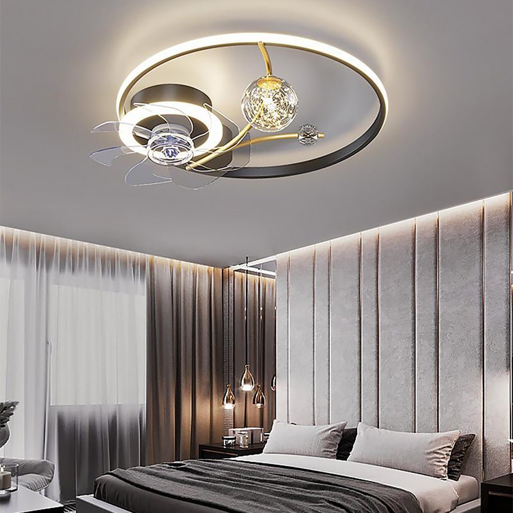 Modern White Round Flush Mount Kids Ceiling Fan with LED Lights & Remote