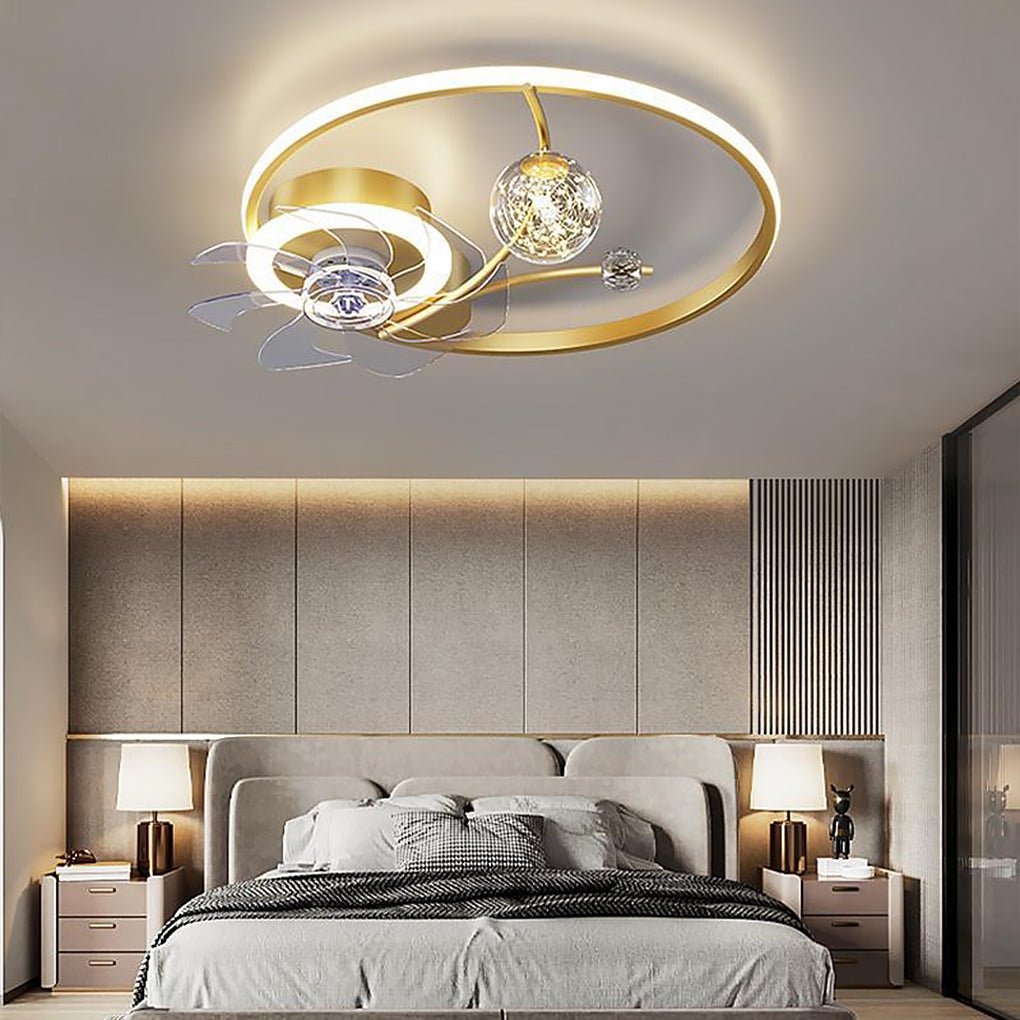 Modern White Round Flush Mount Kids Ceiling Fan with LED Lights & Remote