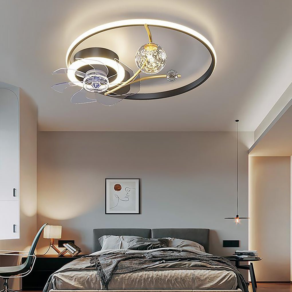 Modern White Round Flush Mount Kids Ceiling Fan with LED Lights & Remote