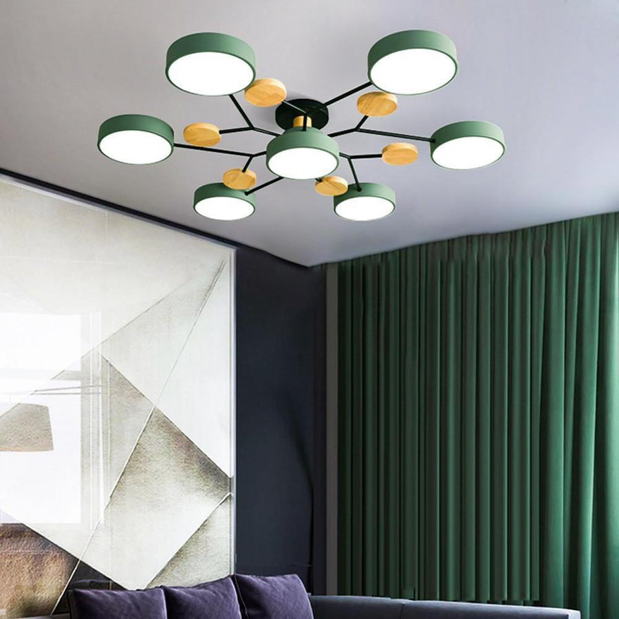 Sputnik Style Metal & Wood Chandelier Ceiling Light for Kids' Room