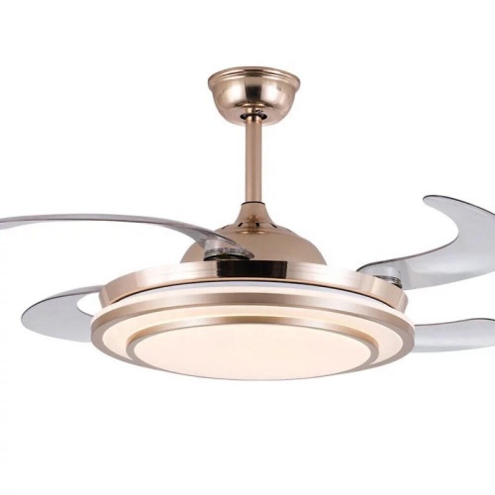 Modern Retractable Gold Chandelier Ceiling Fan with LED Light for Living Room