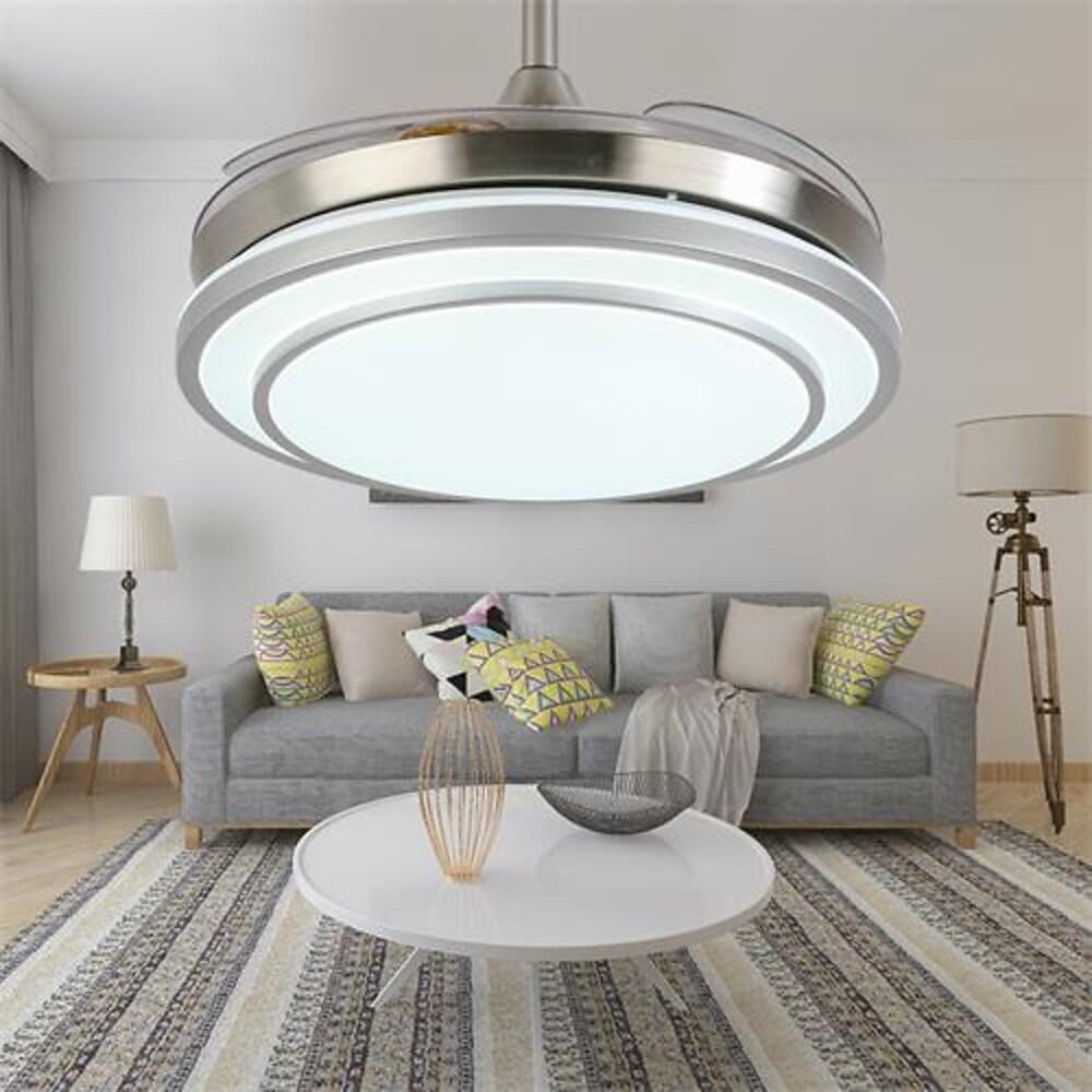 Modern Retractable Gold Chandelier Ceiling Fan with LED Light for Living Room