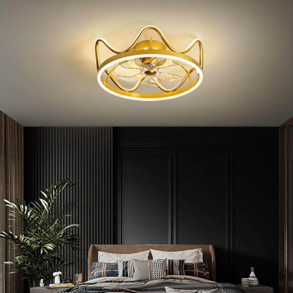 Elegant Gold and Black Crown-Shaped Ceiling Fan Light for Living Room