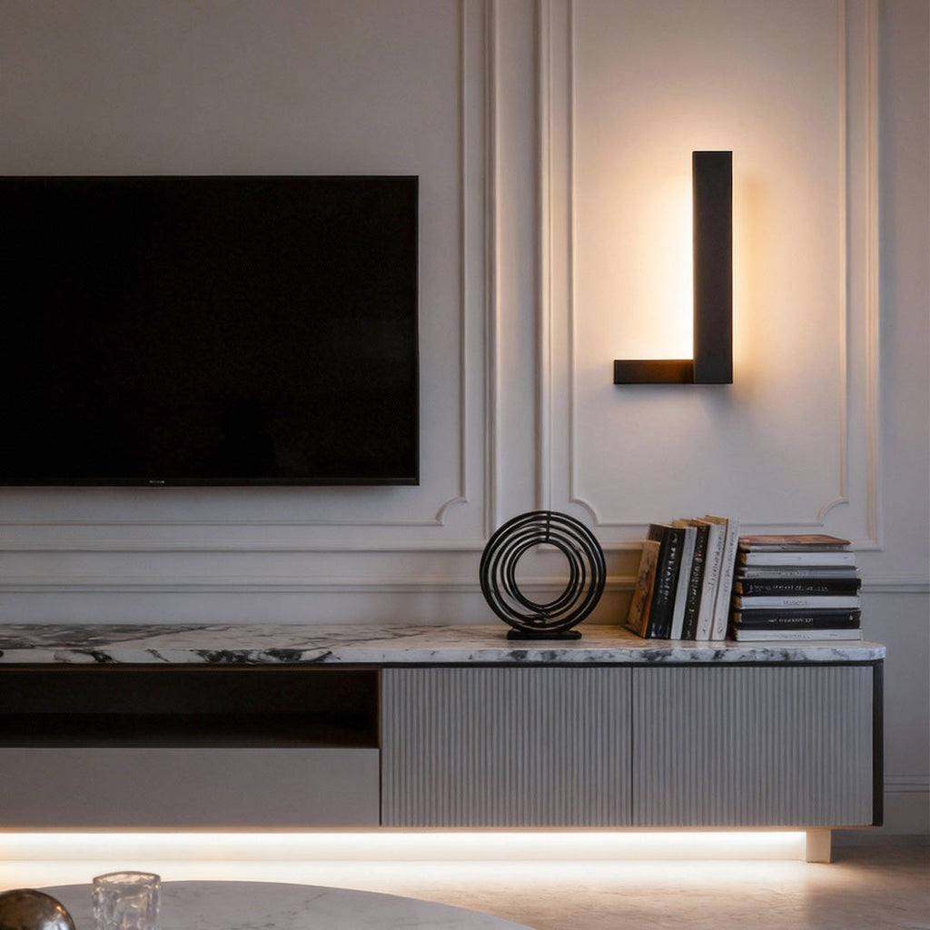 Contemporary Black Metal L-Shaped LED Wall Light for Living Room Decor