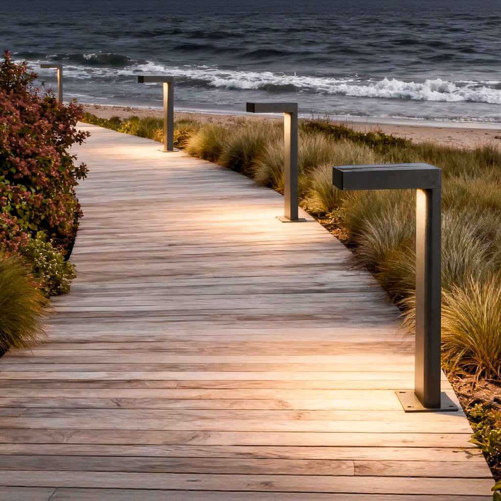 Modern Black L-Shaped Metal Landscape Path Light for Outdoor Use