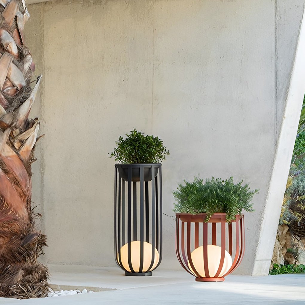 Sleek Black Metal Solar LED Outdoor Lantern with Tray for Garden Deck