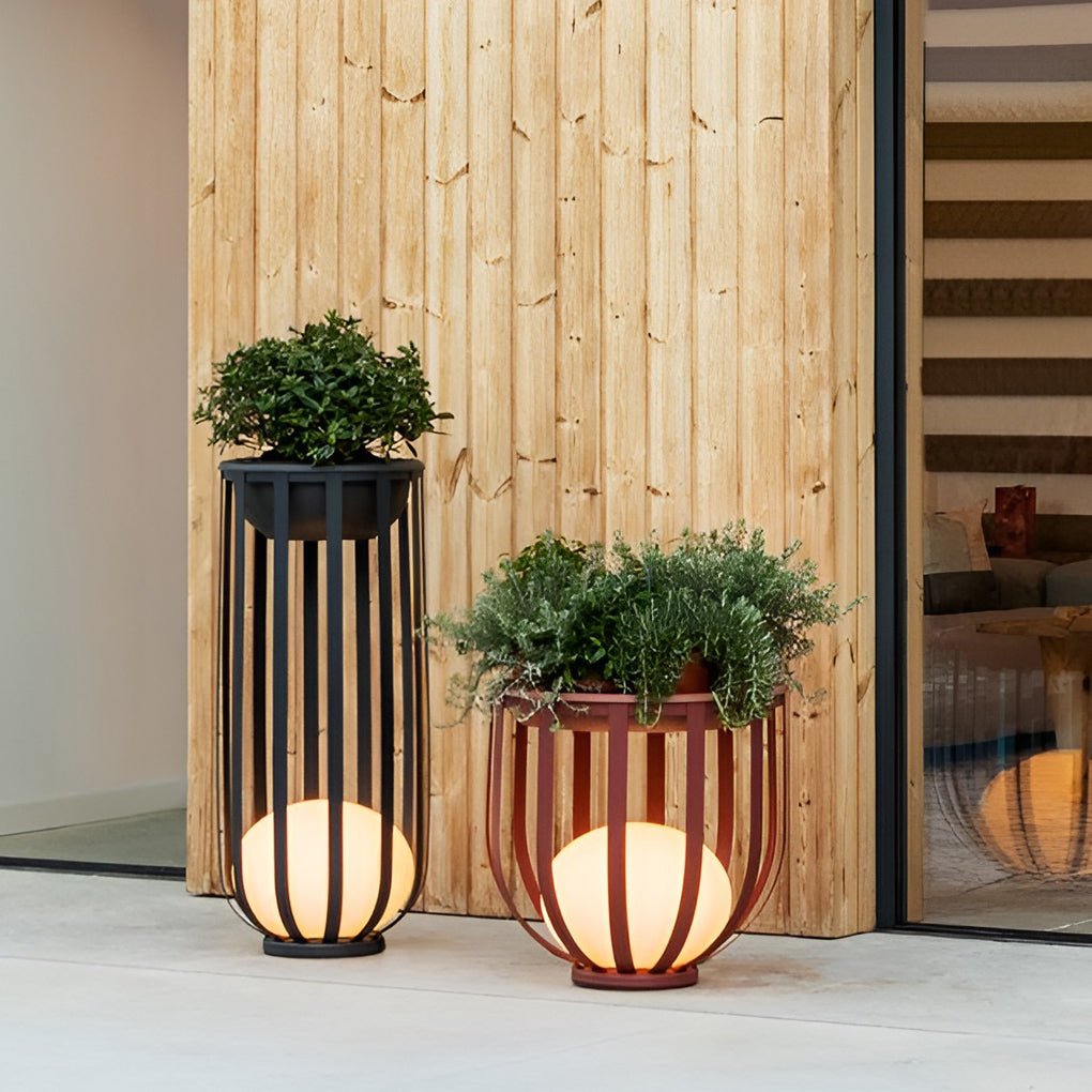 Sleek Black Metal Solar LED Outdoor Lantern with Tray for Garden Deck