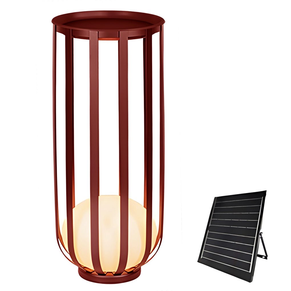 Sleek Black Metal Solar LED Outdoor Lantern with Tray for Garden Deck