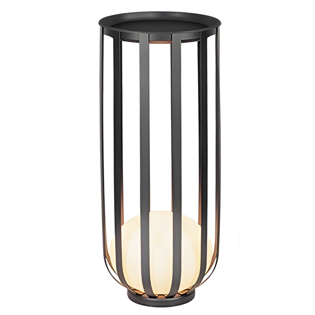 Sleek Black Metal Solar LED Outdoor Lantern with Tray for Garden Deck
