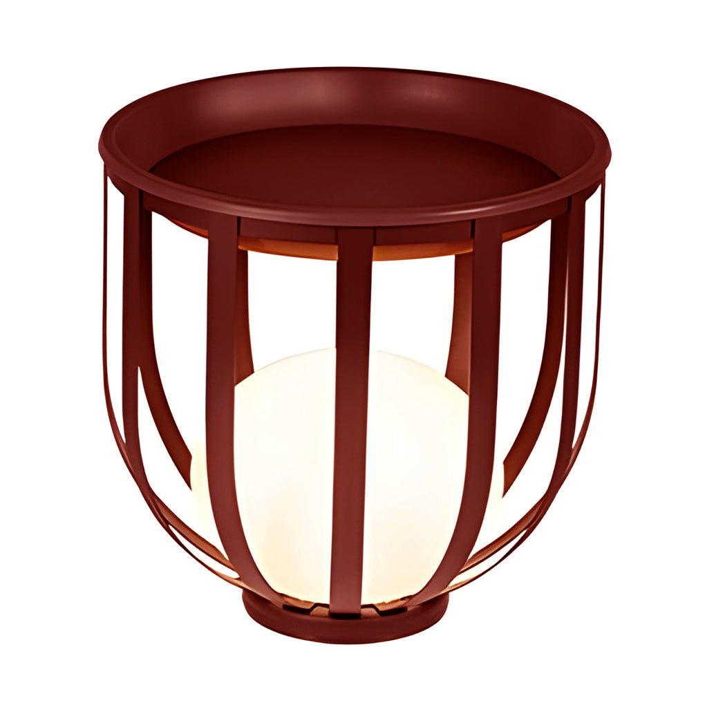 Sleek Black Metal Solar LED Outdoor Lantern with Tray for Garden Deck