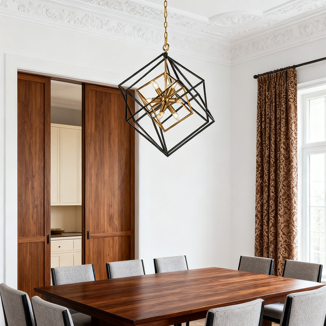 Industrial Dual-Color Square Iron Pendant Light for Kitchen and Dining Room