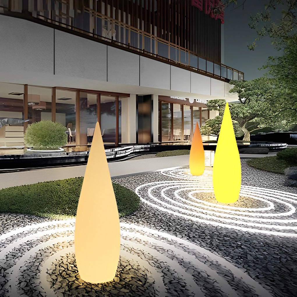 Contemporary Black Teardrop LED Outdoor Floor Lamp for Garden Pathway