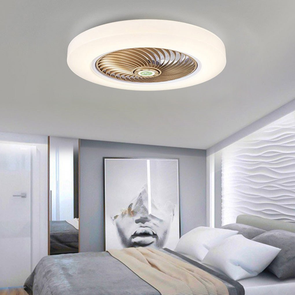 Sleek White Bladeless Flush Mount Ceiling Fan with LED Light & Remote