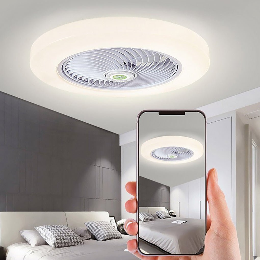 Sleek White Bladeless Flush Mount Ceiling Fan with LED Light & Remote