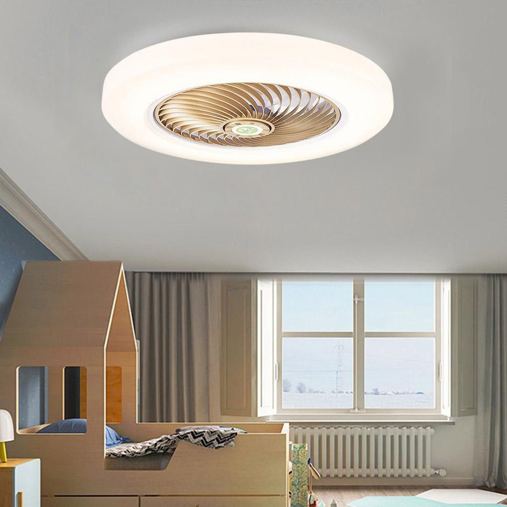 Sleek White Bladeless Flush Mount Ceiling Fan with LED Light & Remote