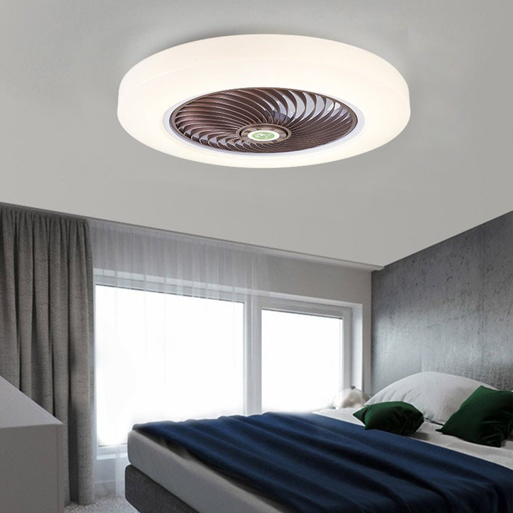 Sleek White Bladeless Flush Mount Ceiling Fan with LED Light & Remote