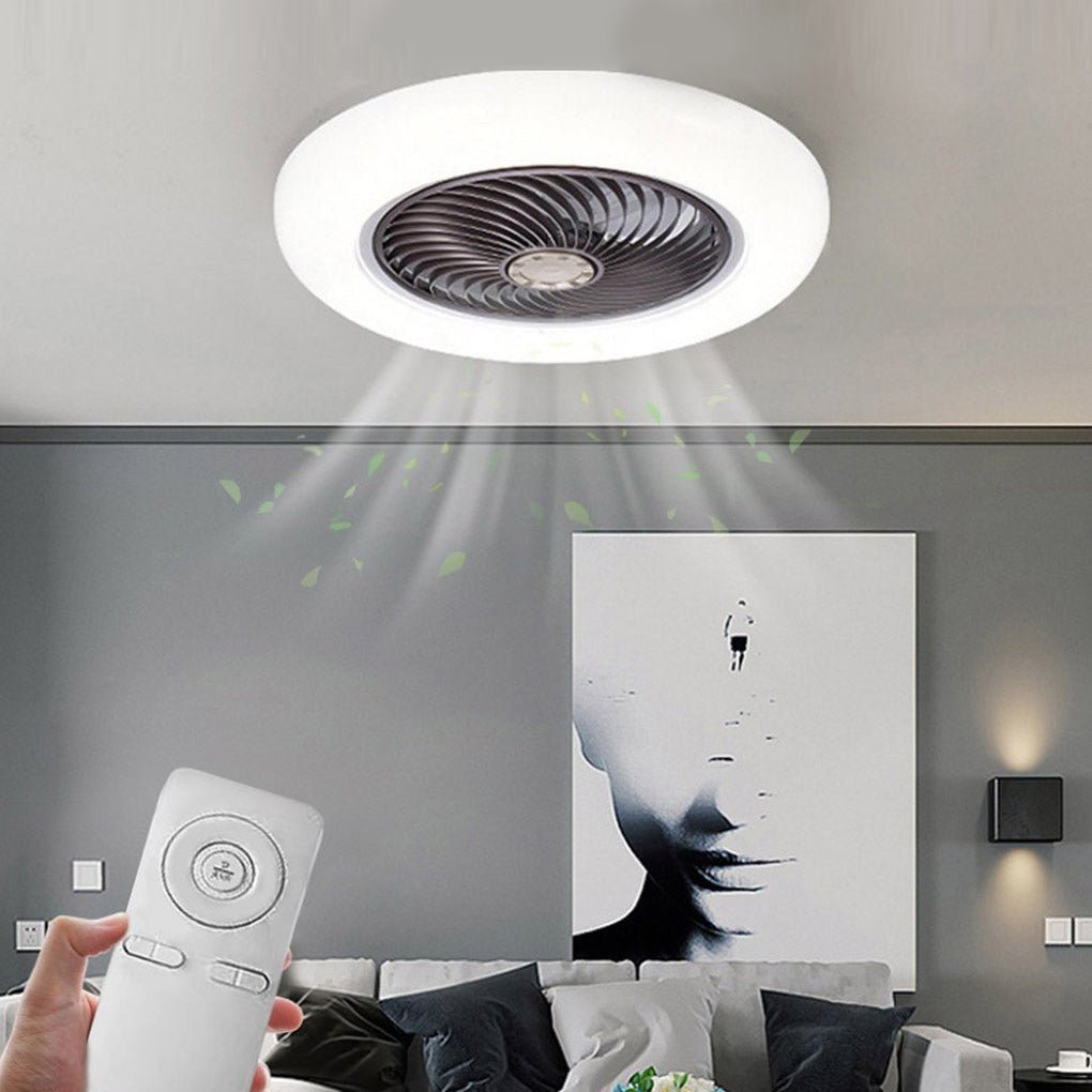 Sleek White Bladeless Flush Mount Ceiling Fan with LED Light & Remote