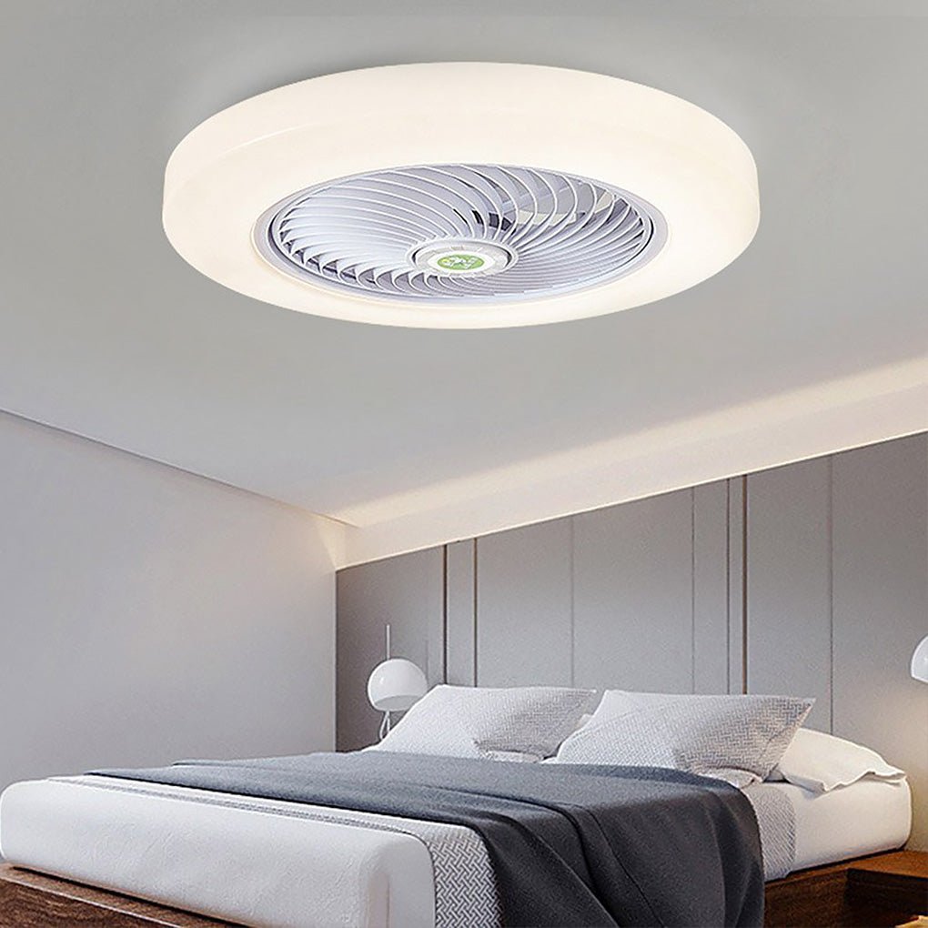 Sleek White Bladeless Flush Mount Ceiling Fan with LED Light & Remote
