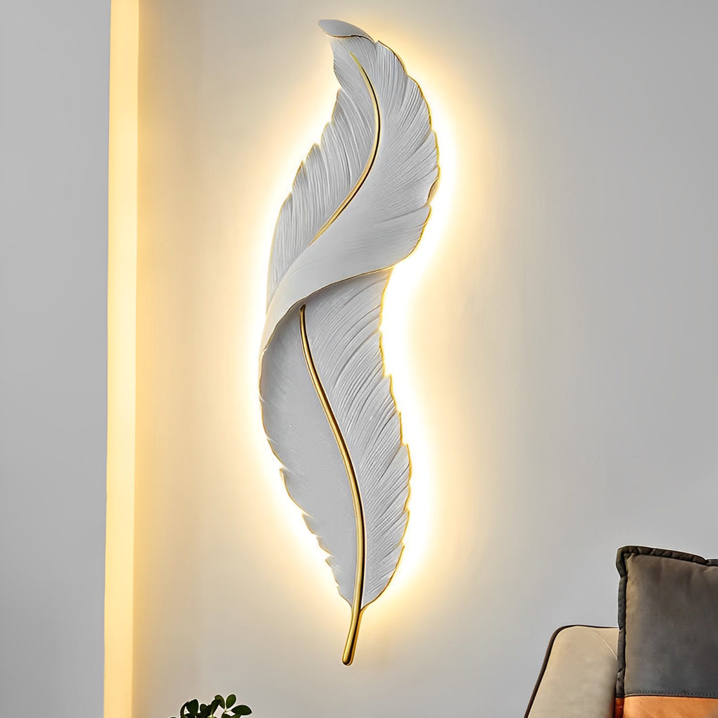 Modern White Resin Feather LED Wall Light for Corridor & Hallway Decor