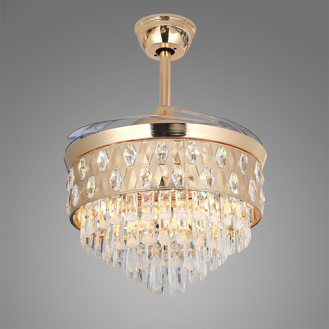 Luxury Gold Iron Crystal Ceiling Fan Light Fixture for Elegant Rooms
