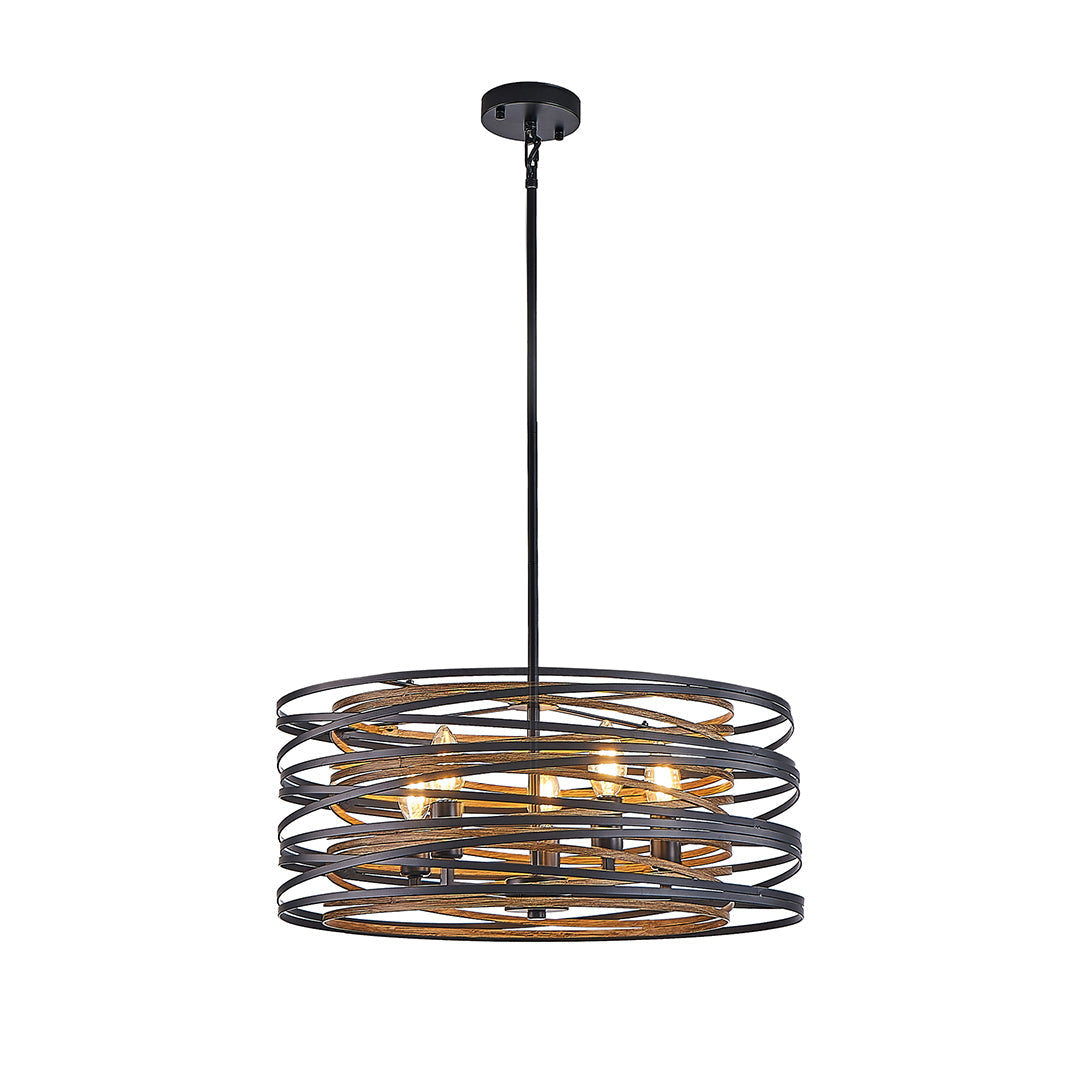 Industrial Black Iron Drum Pendant Light Fixture for Dining Room Ceiling